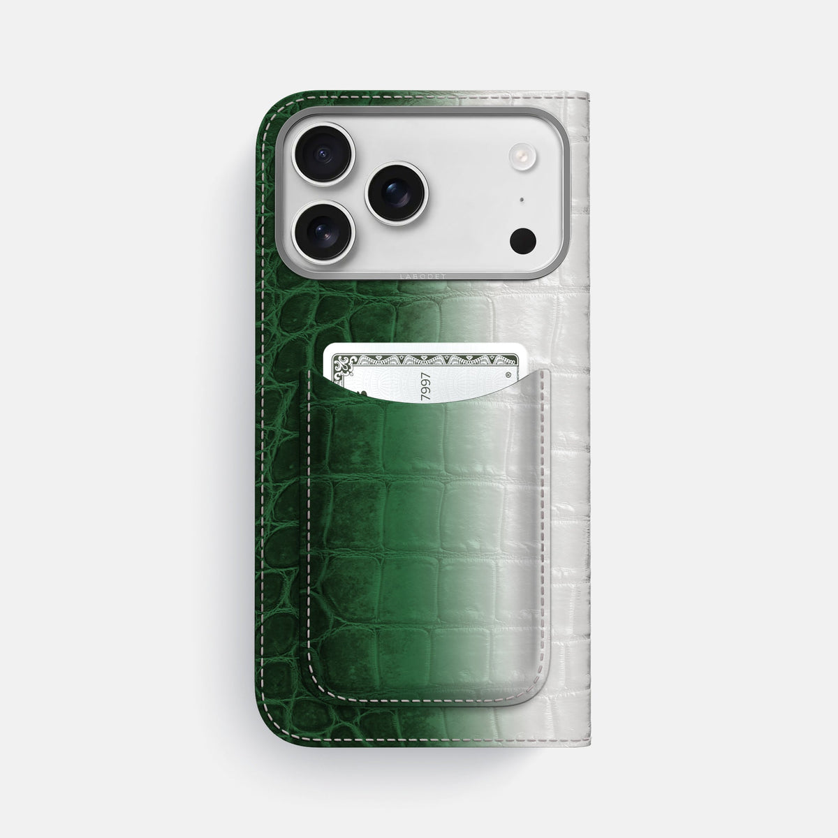 Folio Case with Card For iPhone 18 Pro Max In Himalayan Crocodile -3 | Green-Steel