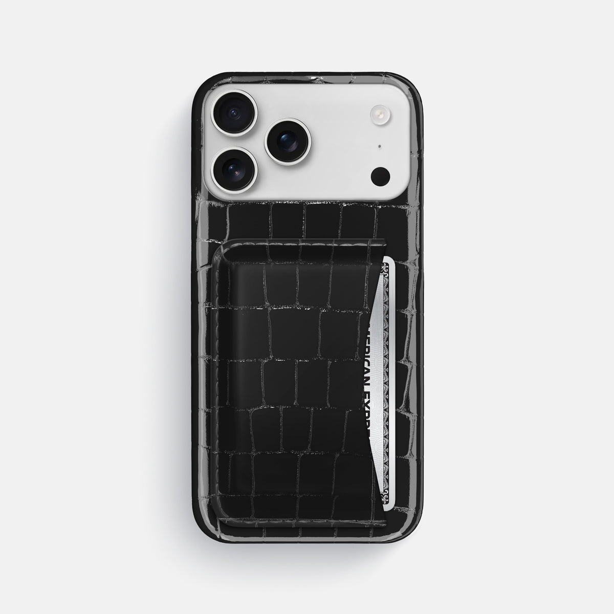Slim Card Case For iPhone 17 Pro Max In Shiny Alligator -1 | Black