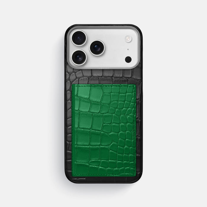 Bi-Fold Case Coloré For iPhone 18 Pro Max In Alligator -1 | Black-Steel