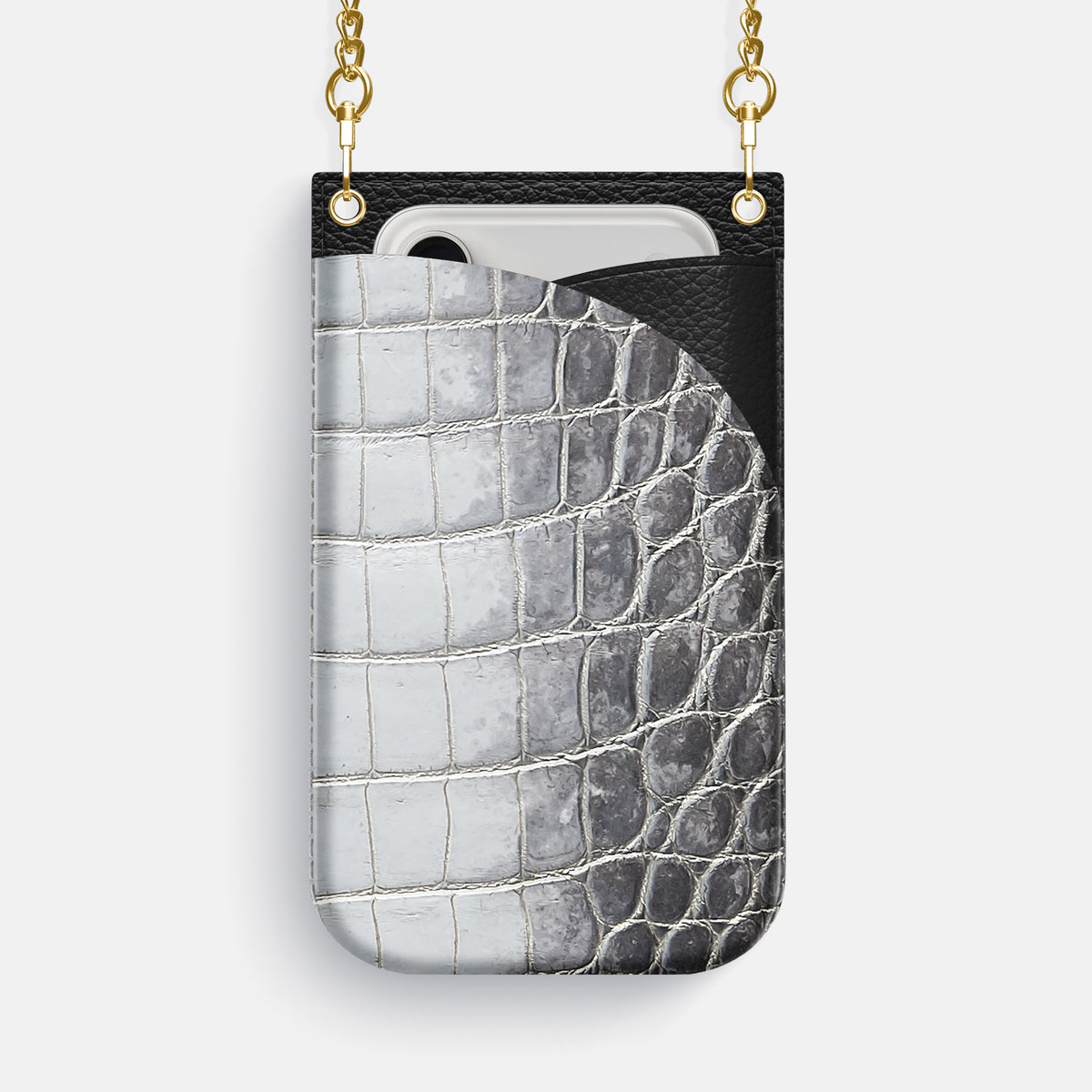 Crossbody Bag For iPhone 17 Pro Max In Himalayan Crocodile -1 | Silver-Gold