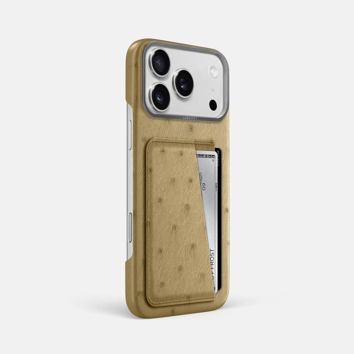 Double Card Case For iPhone 18 Pro Max In Ostrich -2 | Desert-Sand-Steel