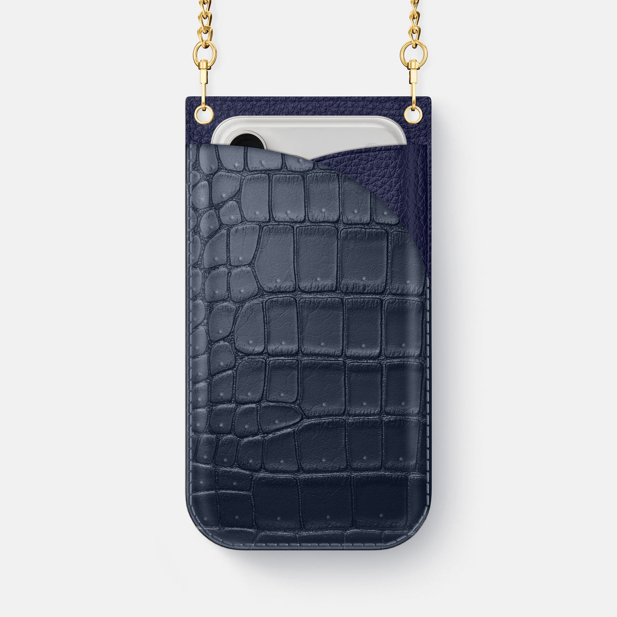 Crossbody Bag For iPhone 18 Pro Max In Porosus Crocodile -1 | Deep-Blue-Sea-Gold
