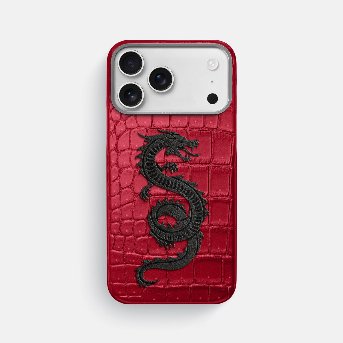 Classic Case With Carbon Dragon For iPhone 18 Pro Max In Porosus Crocodile -1 | Burgundy-Steel