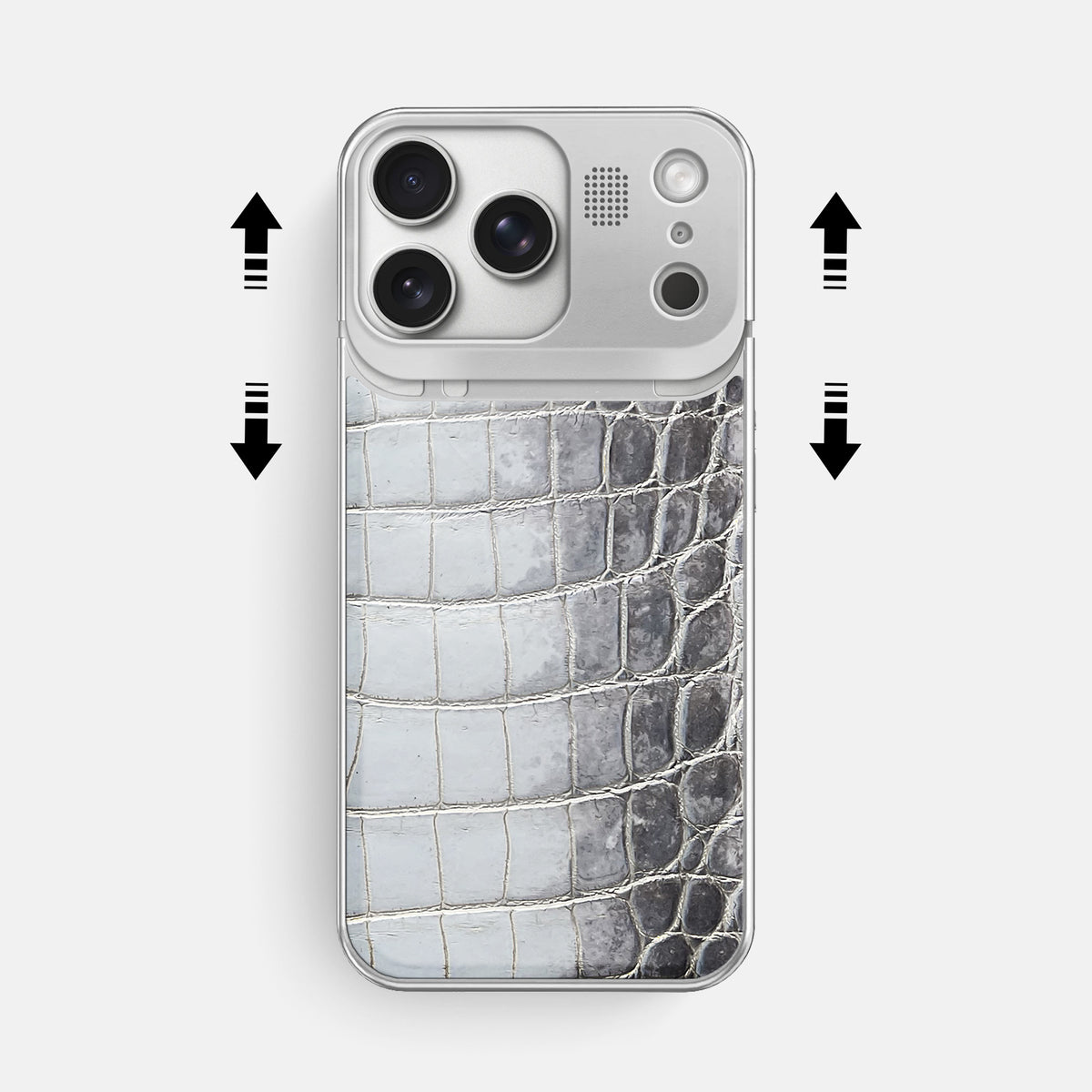 Metal Case For iPhone 17 Pro Max In Himalayan Crocodile -2 | Silver-Steel