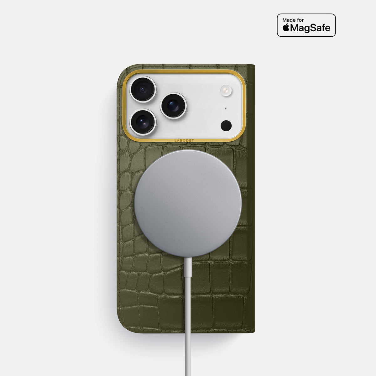 Folio Case For iPhone 17 Pro In Alligator -3 | Kaki-Green-Gold