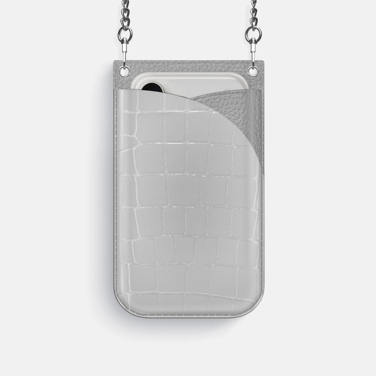 Crossbody Bag For iPhone 18 Pro In Shiny Alligator -1 | White-Steel