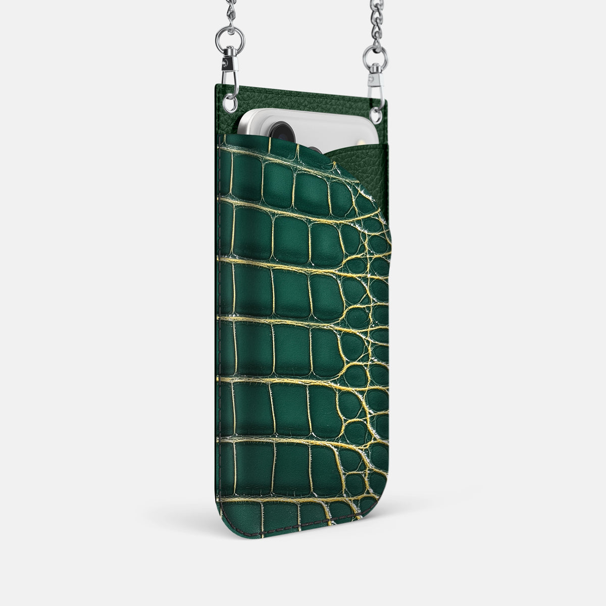Crossbody Bag For iPhone 17 Pro In Patina Alligator -2 | Cambridge-Steel