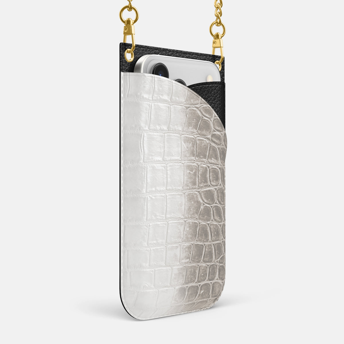 Crossbody Bag For iPhone 17 Pro Max In Himalayan Crocodile -2 | Grey-Gold