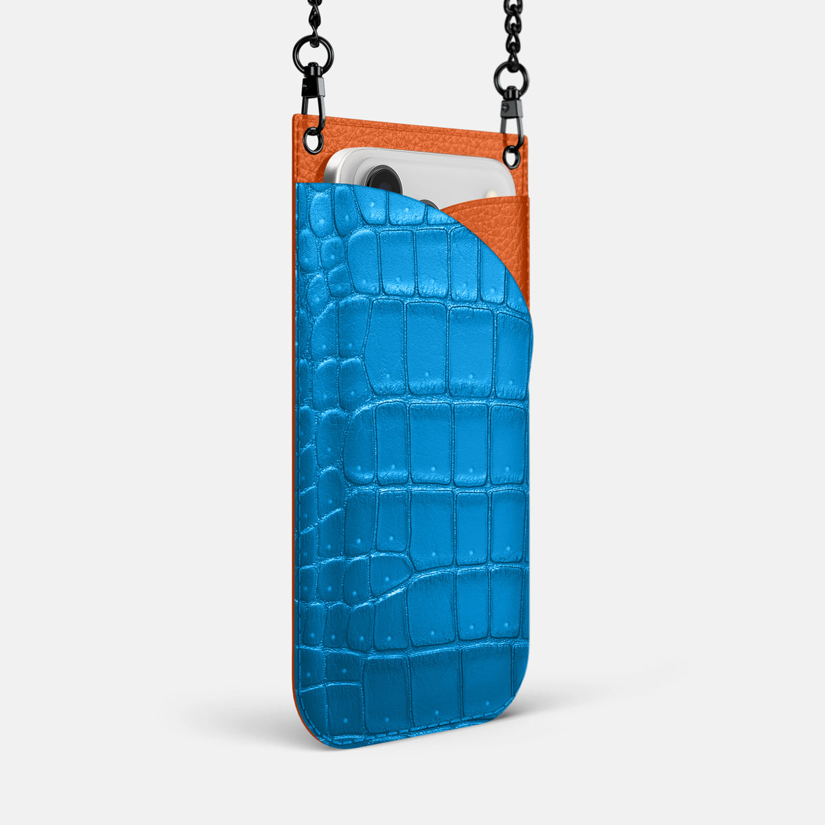 Crossbody Bag For iPhone 17 Pro Max In Porosus Crocodile -2 | Blue-Lagoon-Black