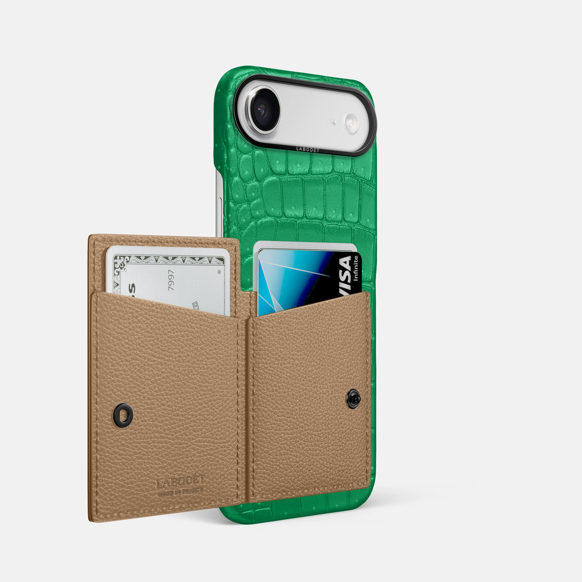 Bi-Fold Case For iPhone 17 Air In Porosus Crocodile -2 | Cactus-Green-Black
