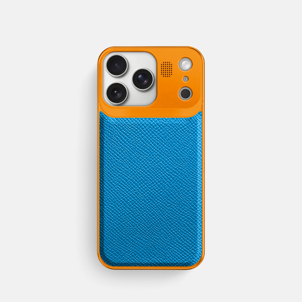 Metal Case For iPhone 17 Pro In Epsom-Style Calf -1 | Sky-Blue-Orange