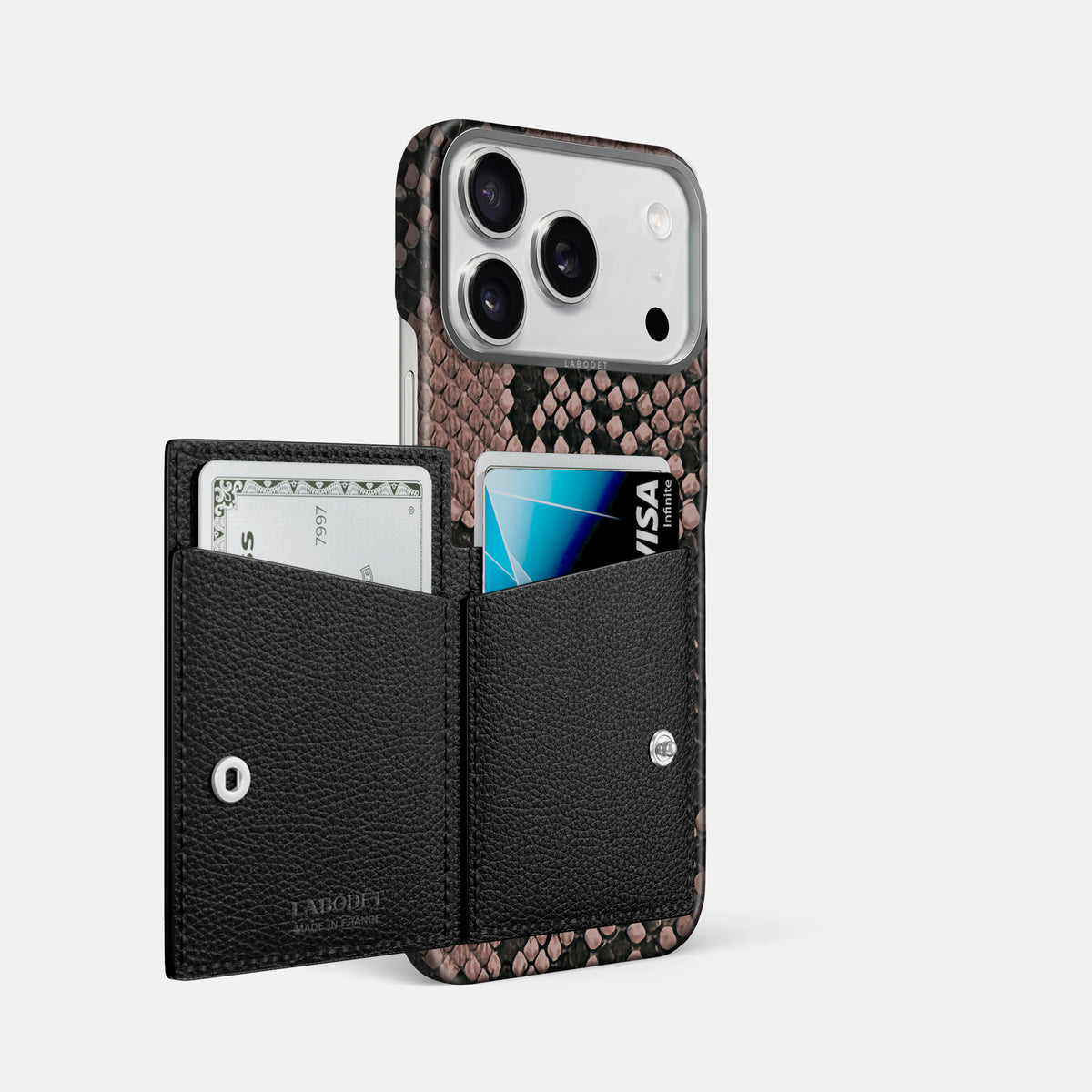 Bi-Fold Case For iPhone 17 Pro Max In Deluxe Python -2 | Mahogany-Brown-Steel