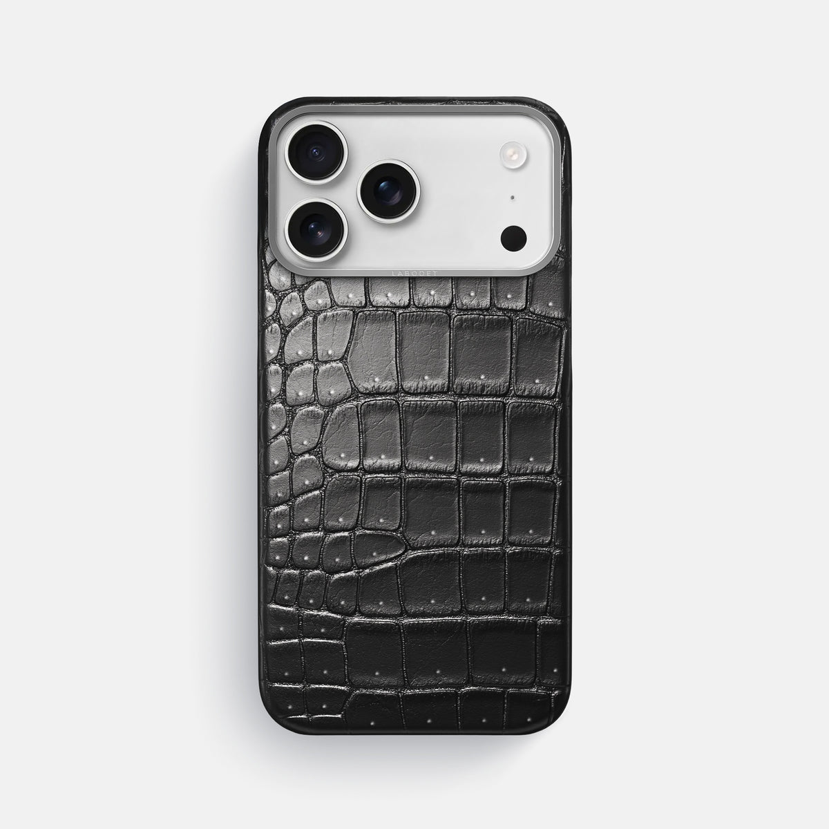 Classic Case For iPhone 17 Pro Max In Porosus Crocodile -1 | Shiny-Black-Steel