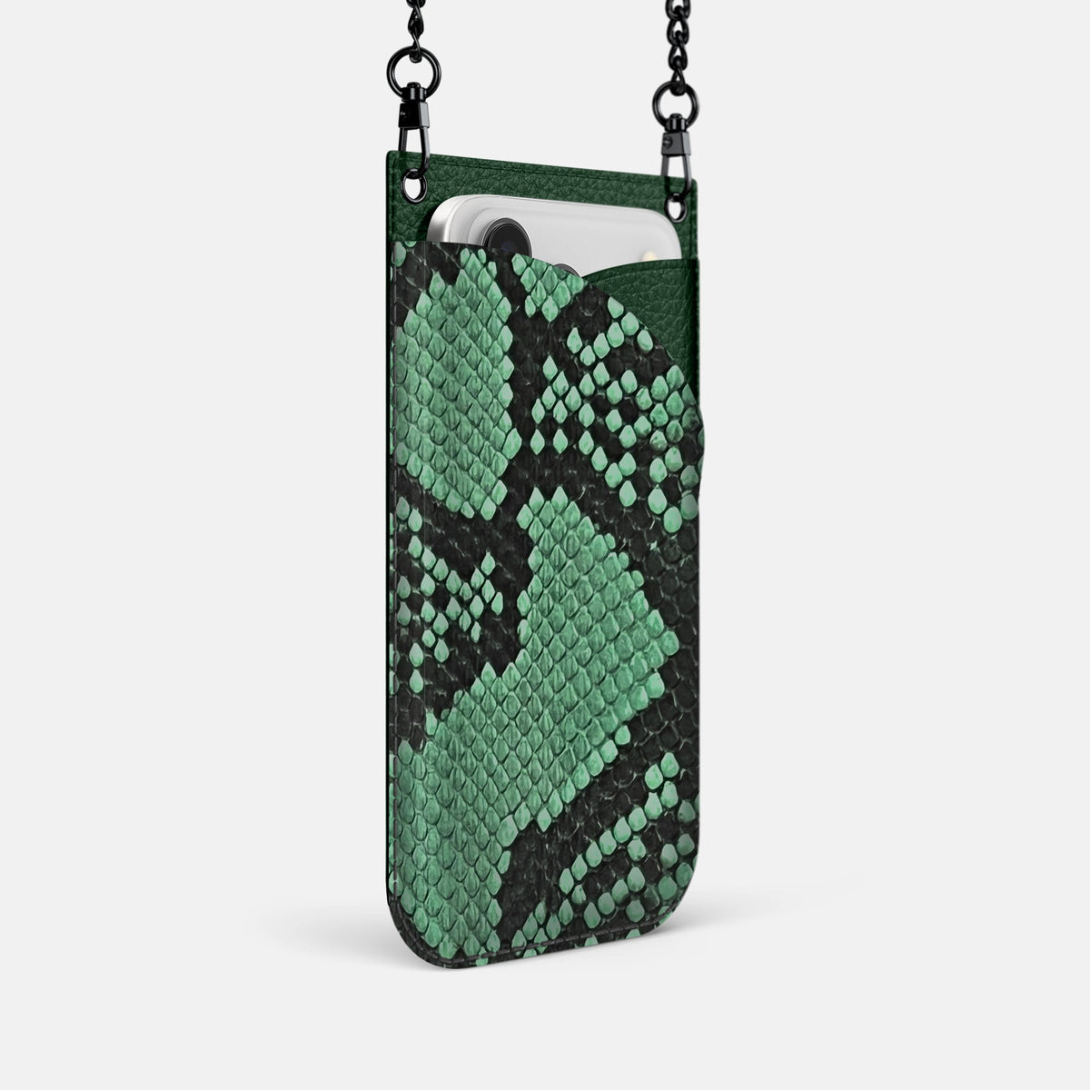 Crossbody Bag For iPhone 18 Pro In Deluxe Python -2 | Forest-Green-Black