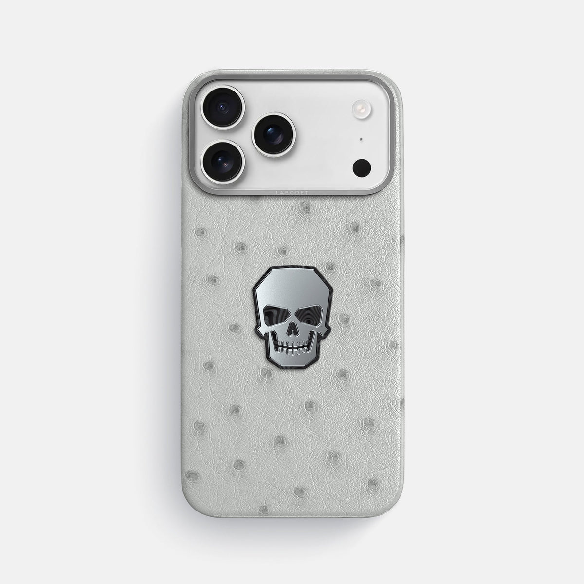 Classic Case With Titanium Skull For iPhone 18 Pro Max In Ostrich -1 | White-Steel