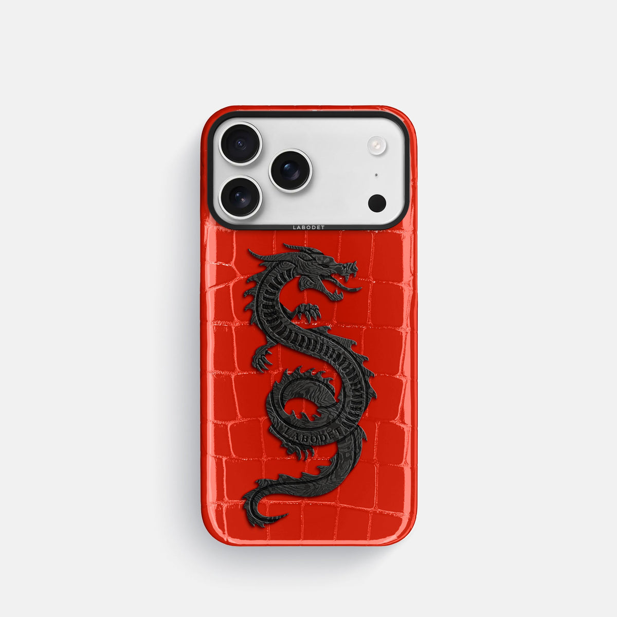 Classic Case With Carbon Dragon For iPhone 18 Pro In Shiny Alligator -1 | Coral-Orange-Black