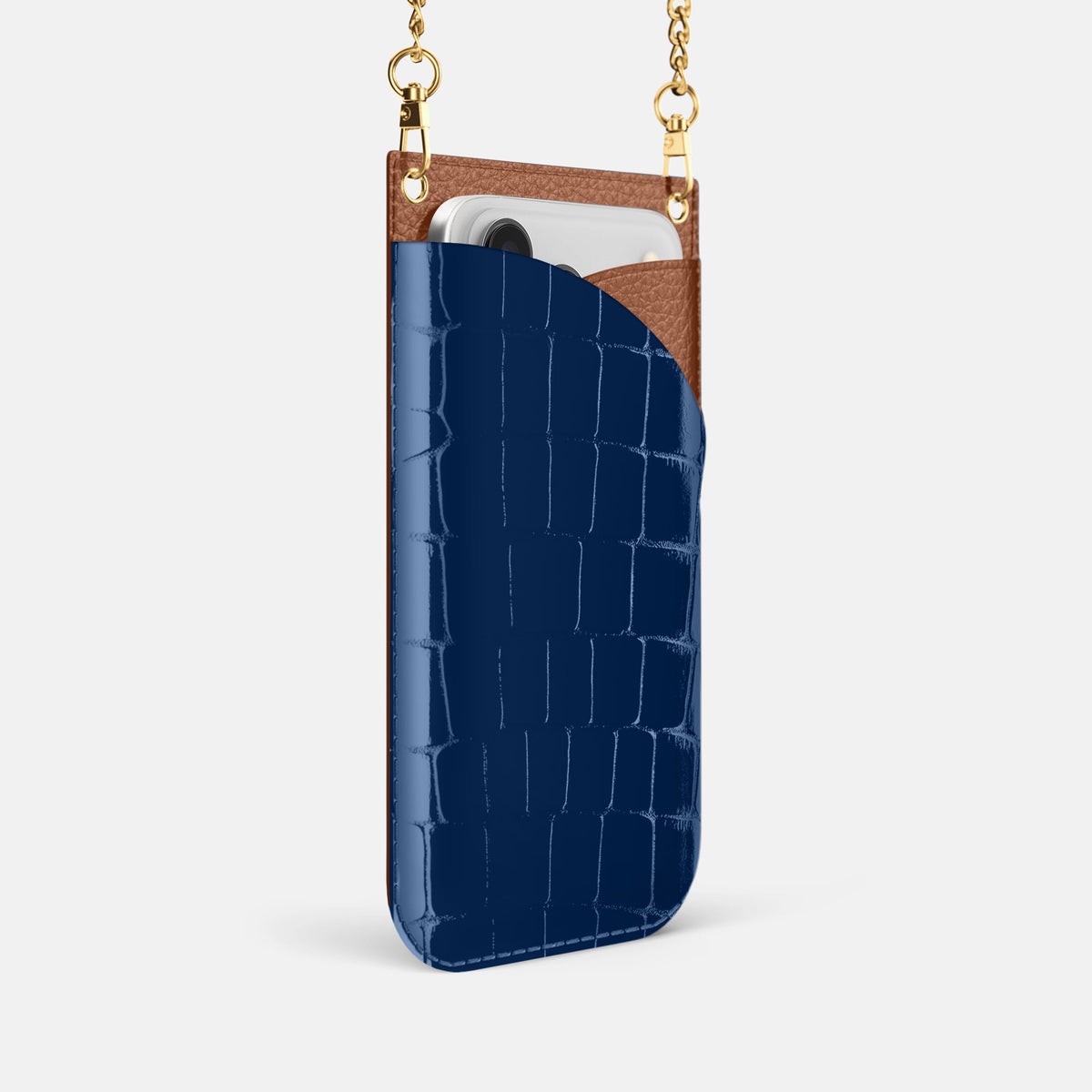 Crossbody Bag For iPhone 18 Pro In Shiny Alligator -2 | Mediterranean-Gold