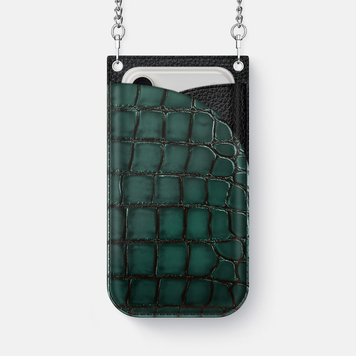 Crossbody Bag For iPhone 18 Pro Max In Patina Alligator -1 | Green-Steel