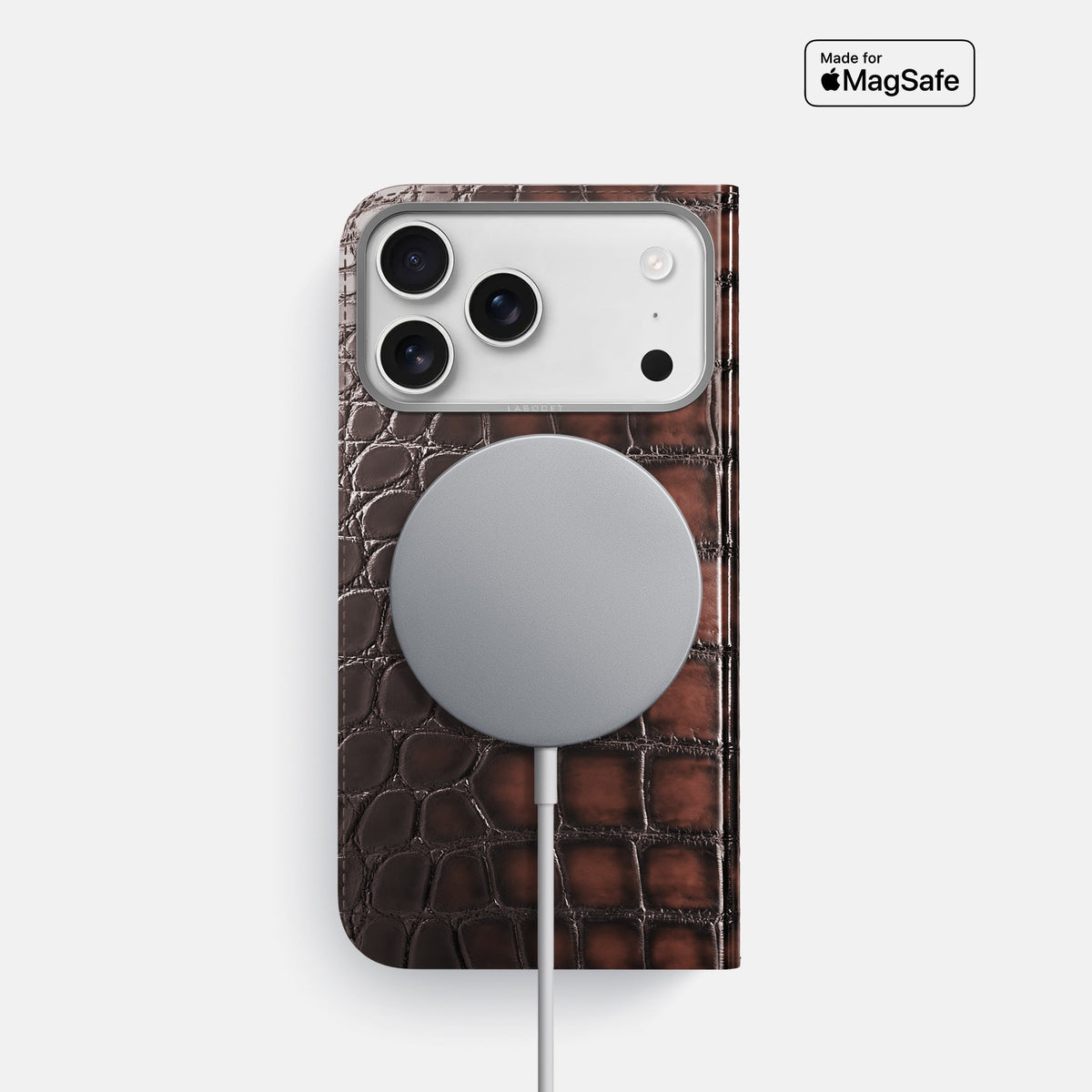 Folio Case For iPhone 18 Pro In Patina Alligator -3 | Havana-Brown-Steel
