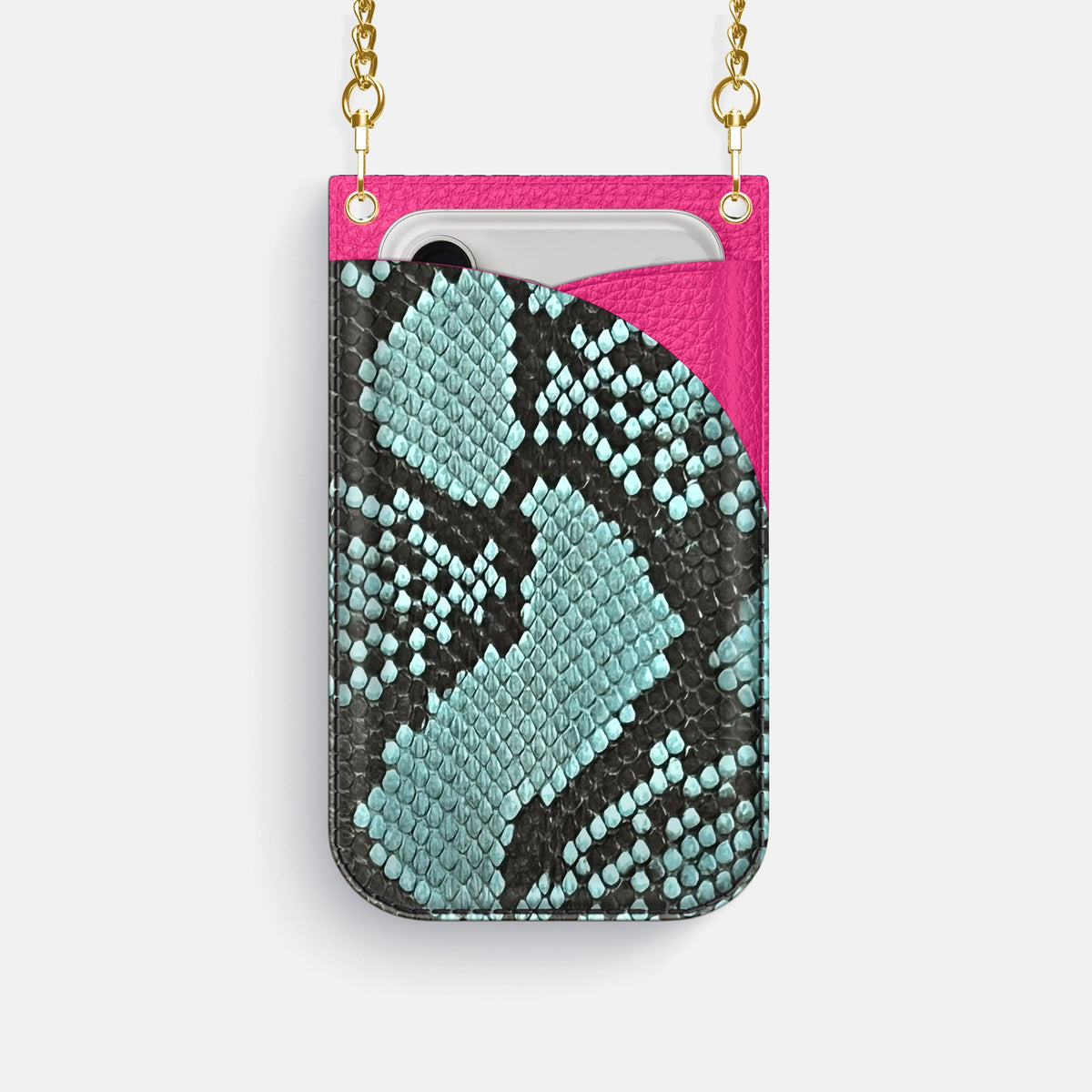 Crossbody Bag For iPhone 18 Pro In Deluxe Python -1 | Blue-Lagoon-Gold