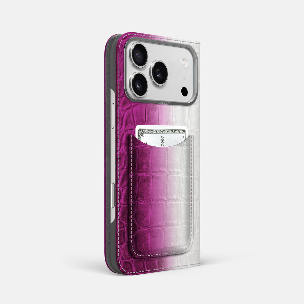 Folio Case with Card For iPhone 17 Pro Max In Himalayan Crocodile -1 | Fuchsia-Steel
