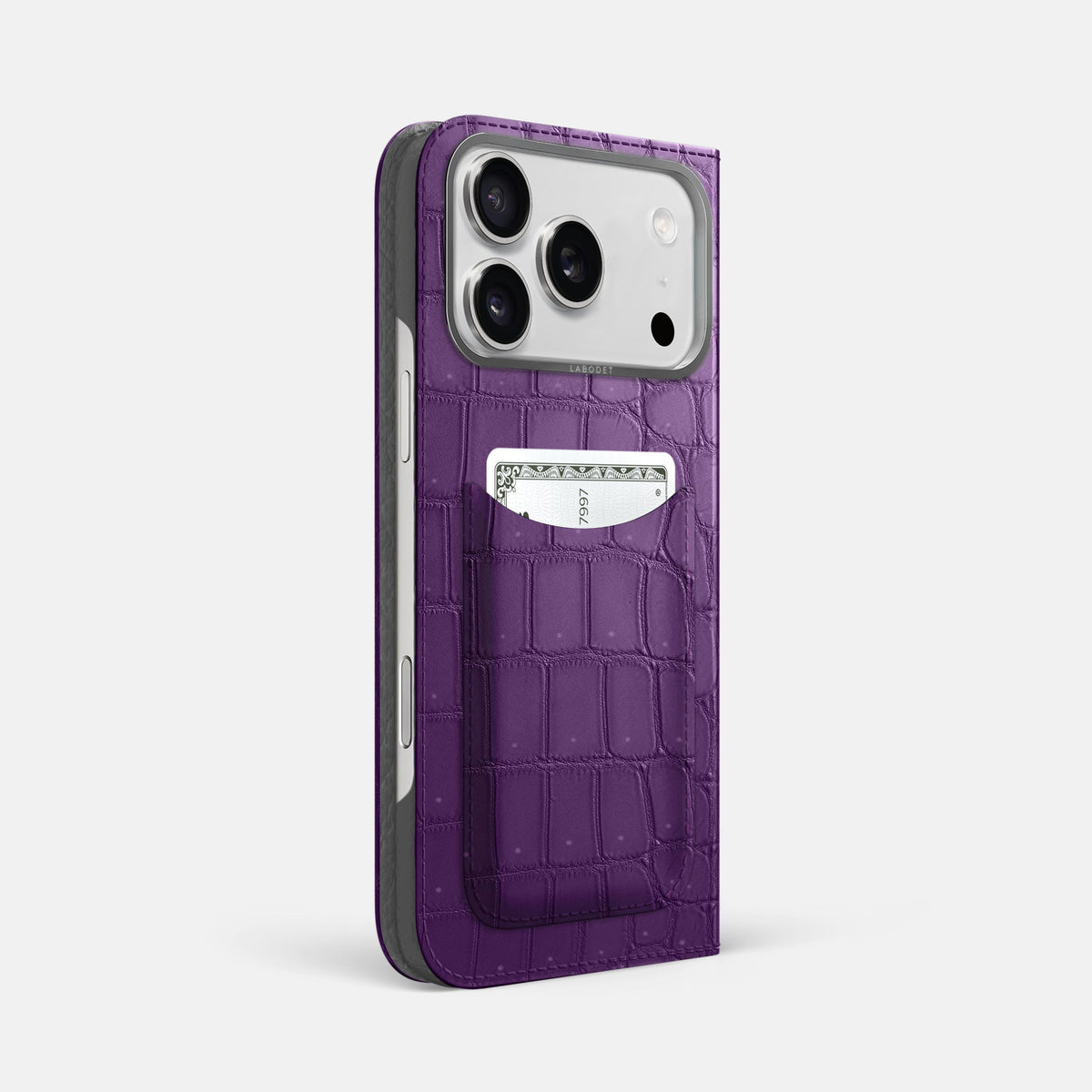 Folio Case with Card For iPhone 18 Pro Max In Porosus Crocodile -1 | Purple-Steel