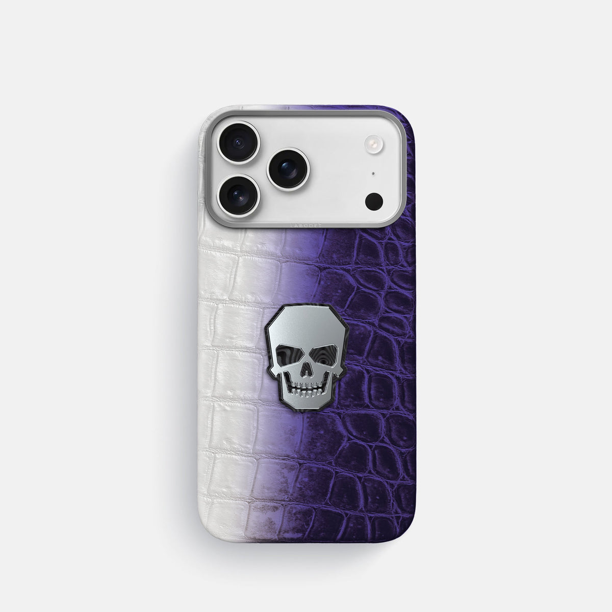 Classic Case With Titanium Skull For iPhone 18 Pro In Himalayan Crocodile -1 | Purple-Steel