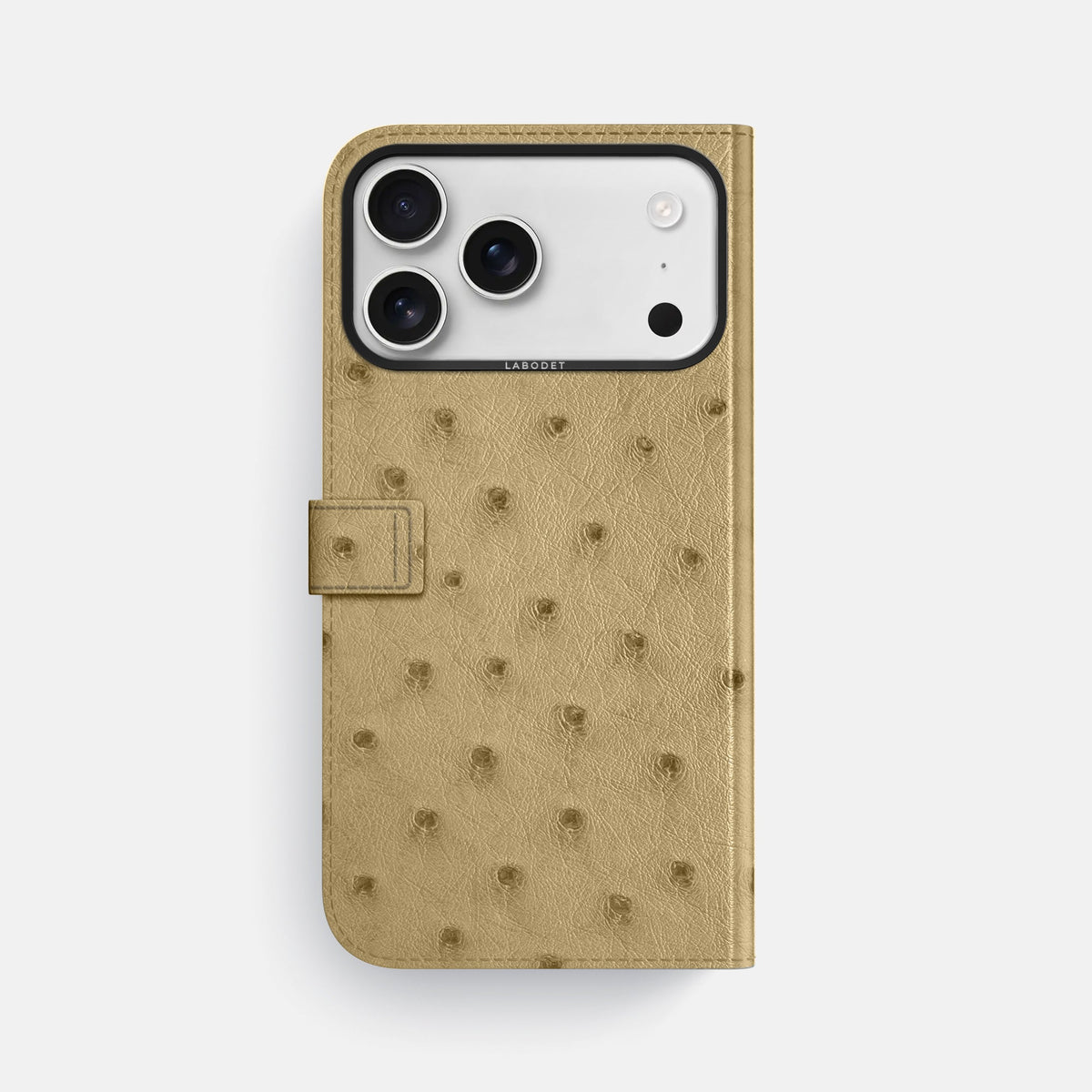Folio Case with Clasp For iPhone 18 Pro Max In Ostrich -3 | Desert-Sand-Black