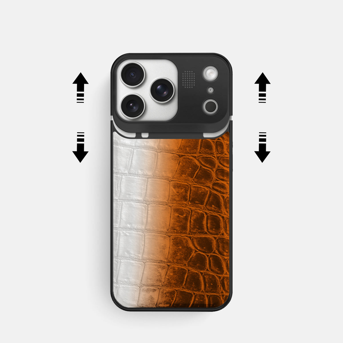 Metal Case For iPhone 17 Pro In Himalayan Crocodile -2 | Orange-Black