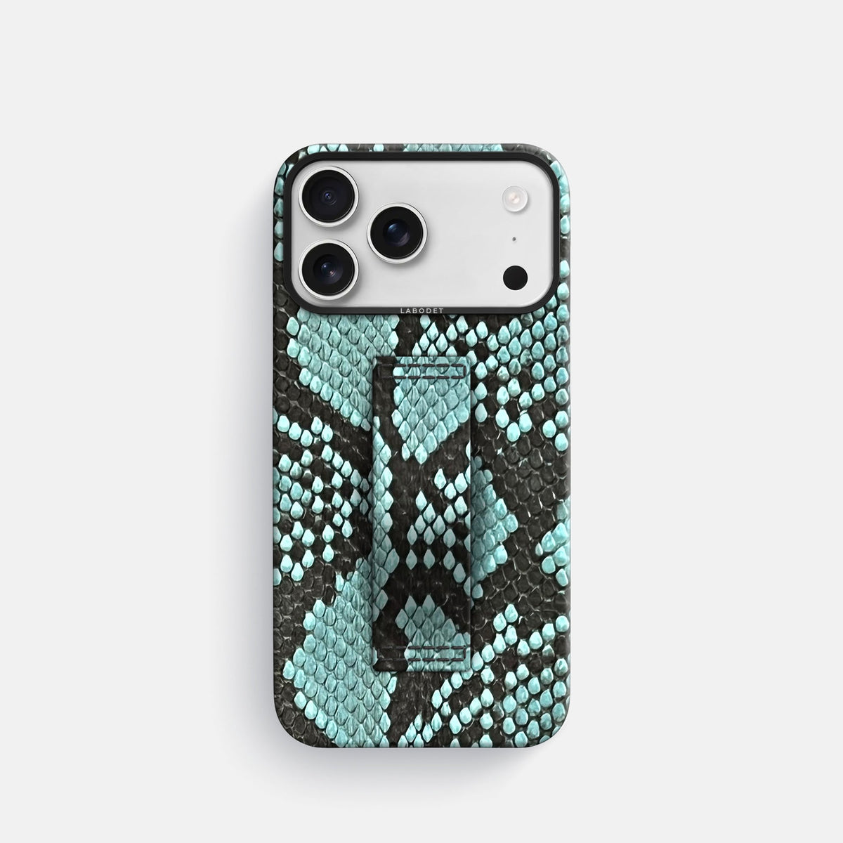 Finger Case For iPhone 18 Pro In Deluxe Python -1 | Blue-Lagoon-Black