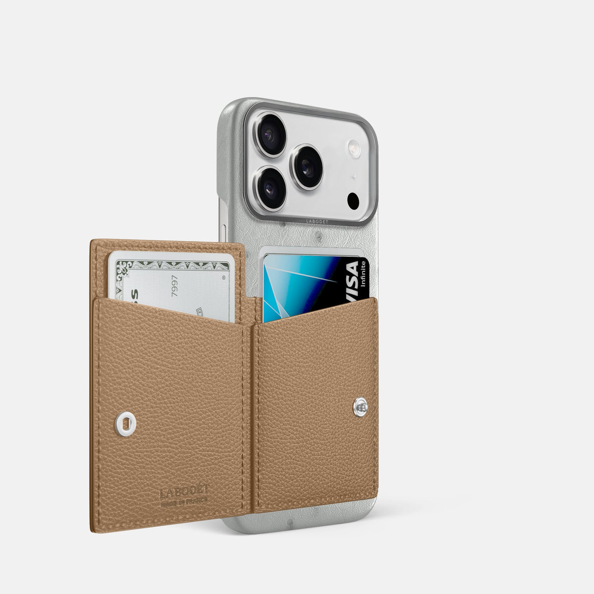 Bi-Fold Case For iPhone 18 Pro In Ostrich -2 | White-Steel