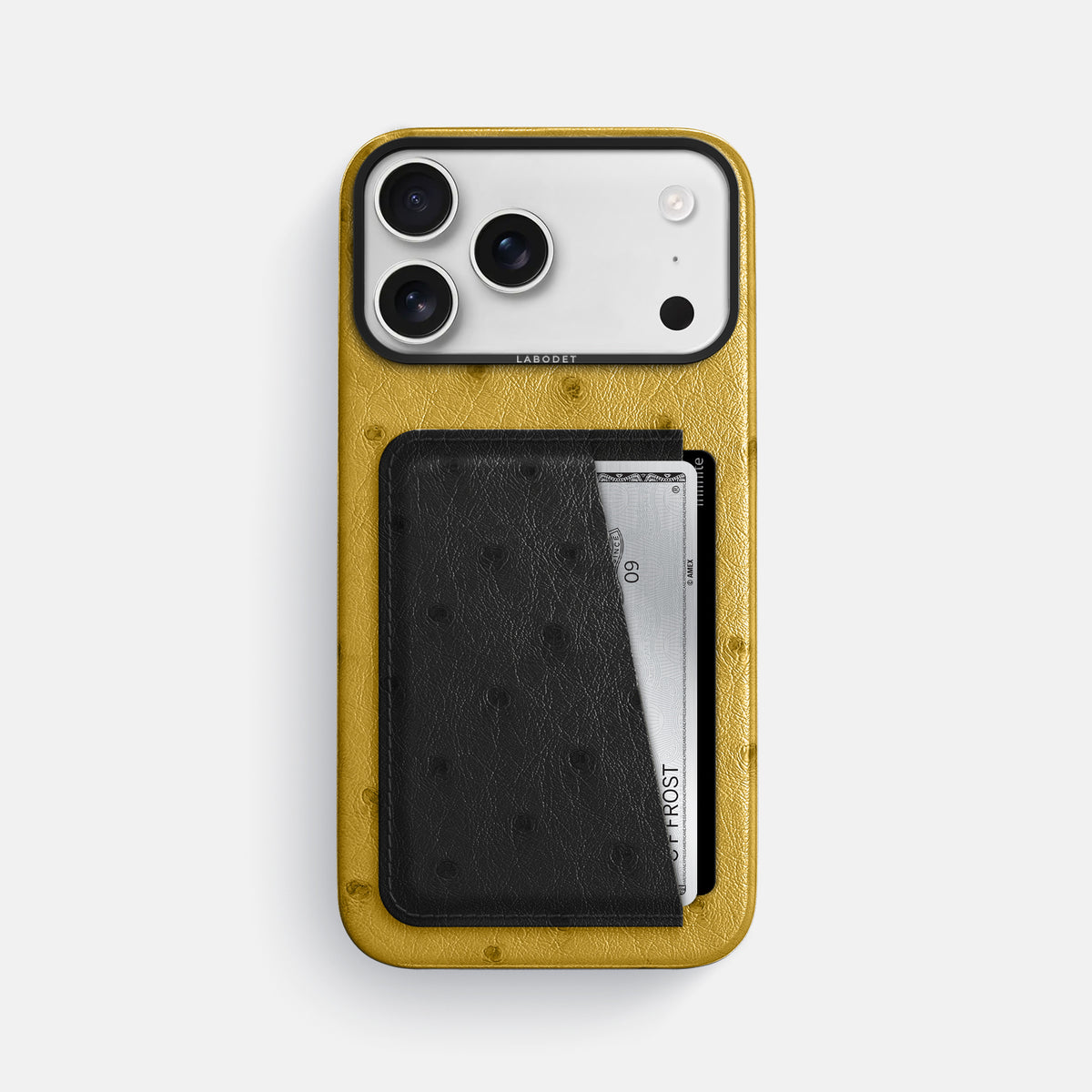 Double Card Case Coloré For iPhone 17 Pro Max In Ostrich -1 | Gold-Black