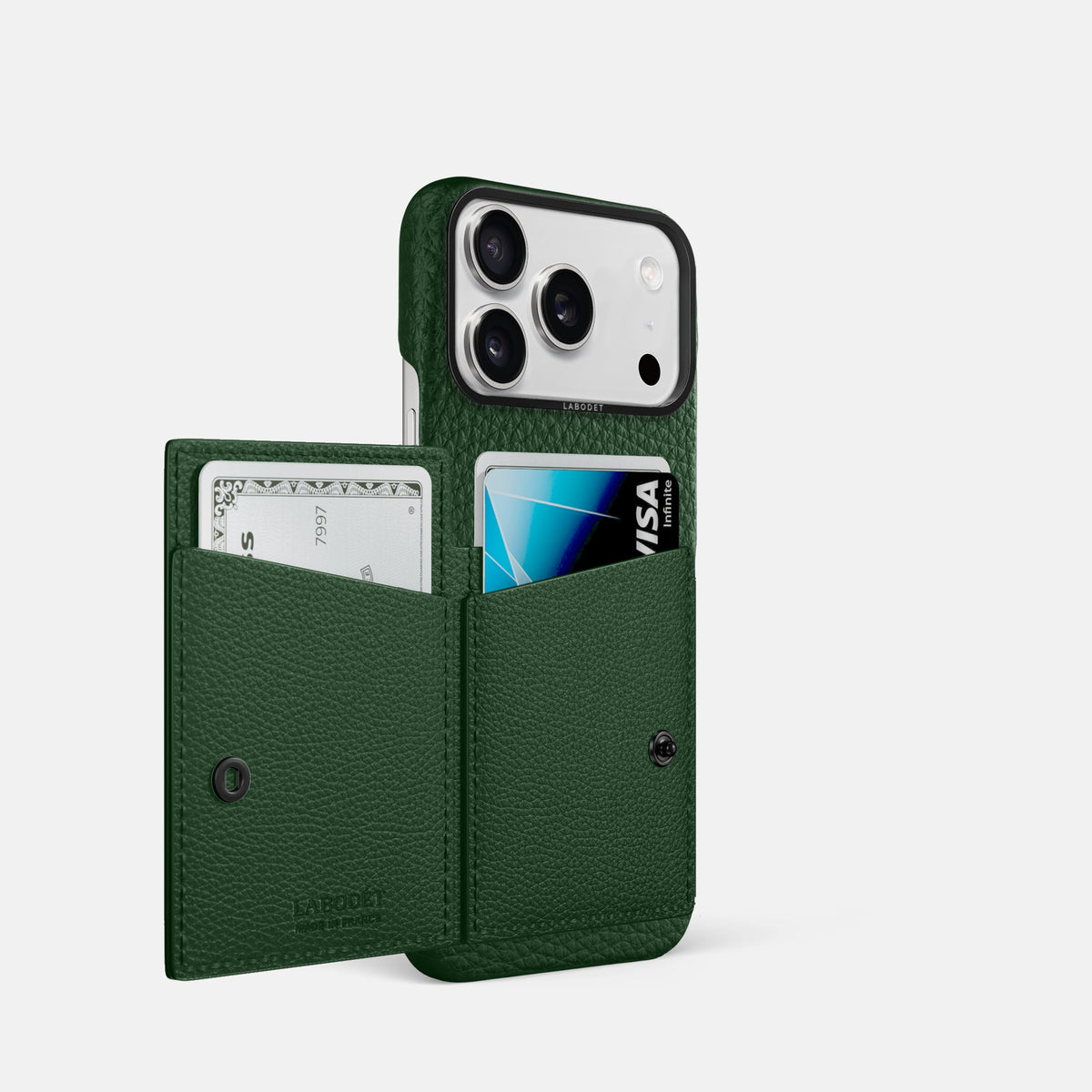 Bi-Fold Case For iPhone 18 Pro In Calf -2 | Dark-Green-Black
