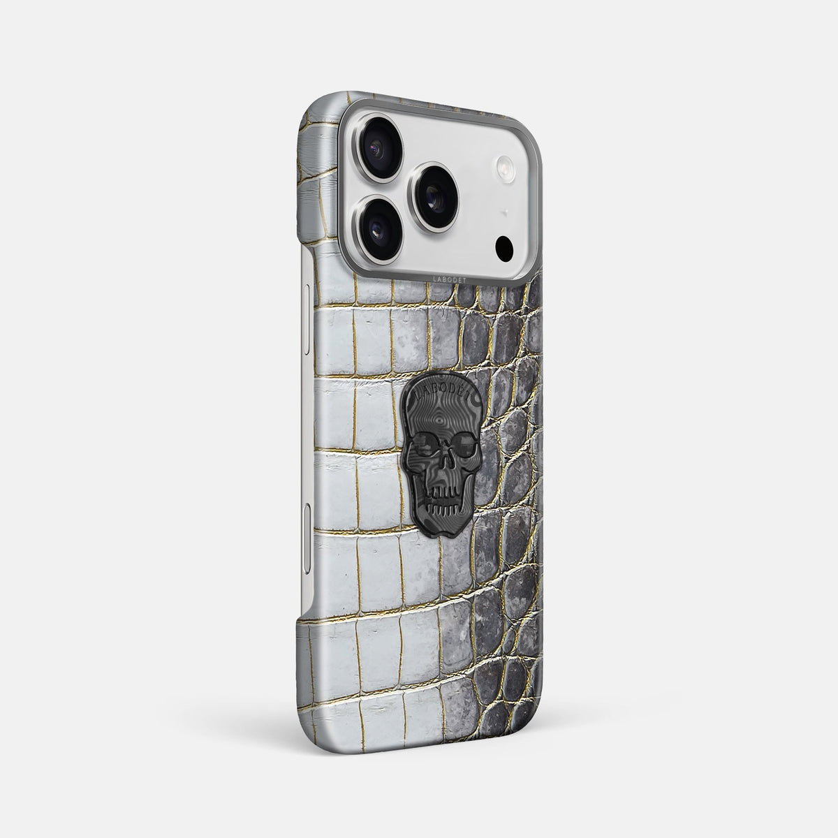Classic Case With Carbon Skull For iPhone 18 Pro Max In Himalayan Crocodile -2 | Gold-Steel