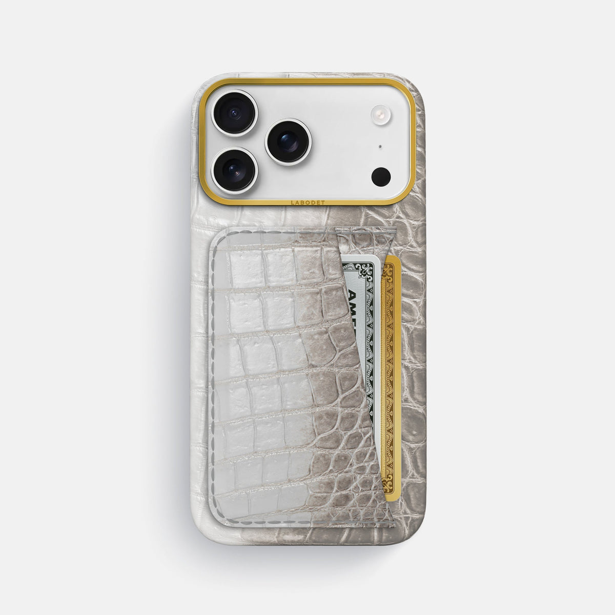 Double Card Case For iPhone 18 Pro Max In Himalayan Crocodile -1 | Grey-Gold