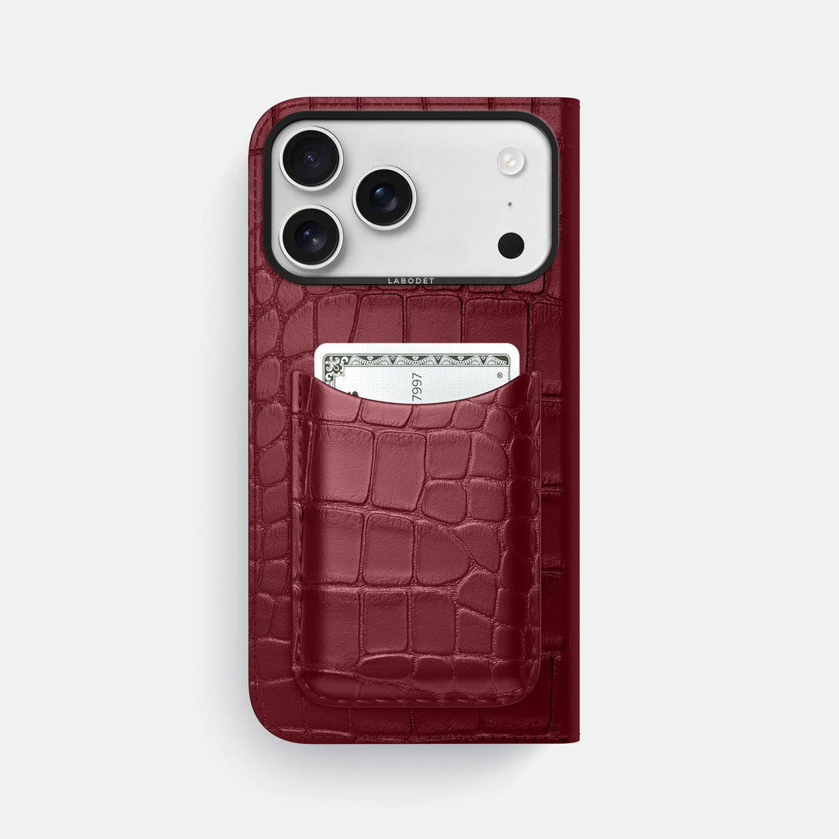 Folio Case with Card For iPhone 18 Pro Max In Alligator -3 | Burgundy-Black
