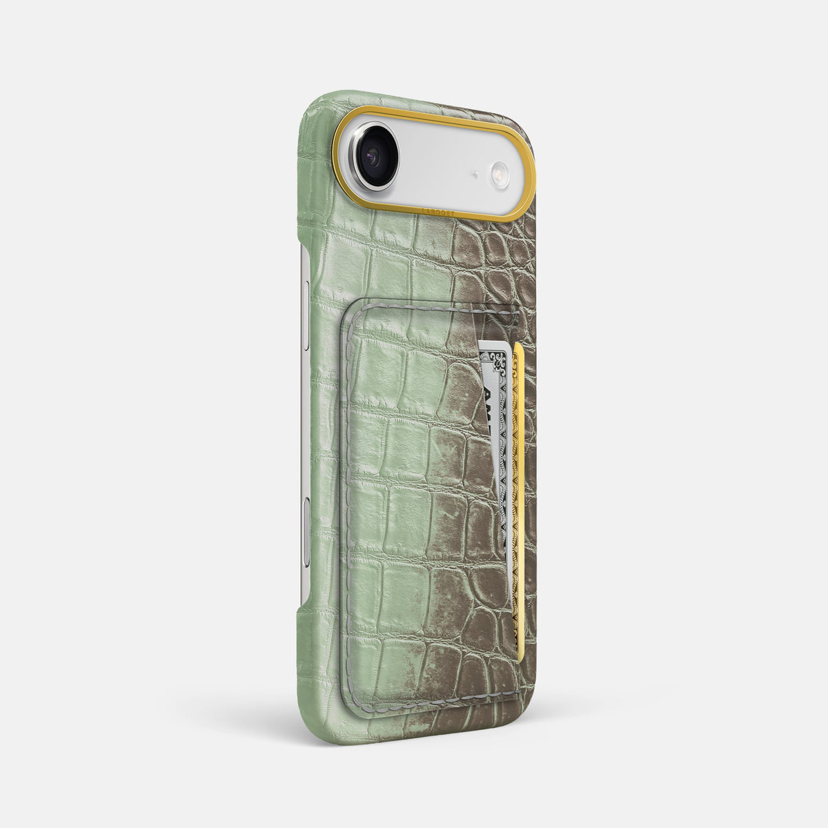 Double Card Case For iPhone 17 Air In Himalayan Crocodile -2 | Pistachio-Gold