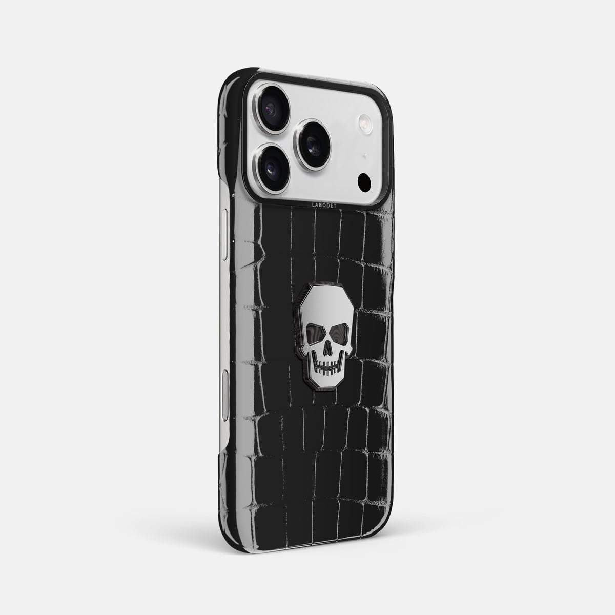 Classic Case With Titanium Skull For iPhone 17 Pro Max In Shiny Alligator -2 | Black-Black