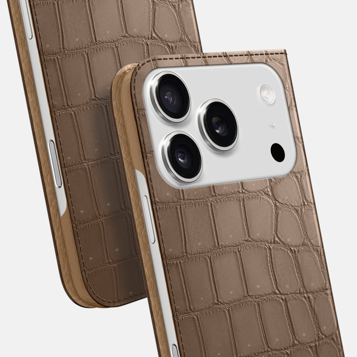Folio Slim Case For iPhone 18 Pro Max In Porosus Crocodile -5 | Fur-Brown