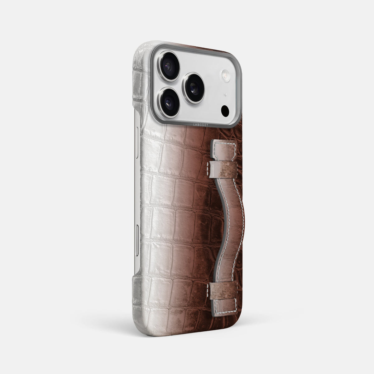 Handle Case For iPhone 18 Pro Max In Himalayan Crocodile -2 | Dark-Brown-Steel