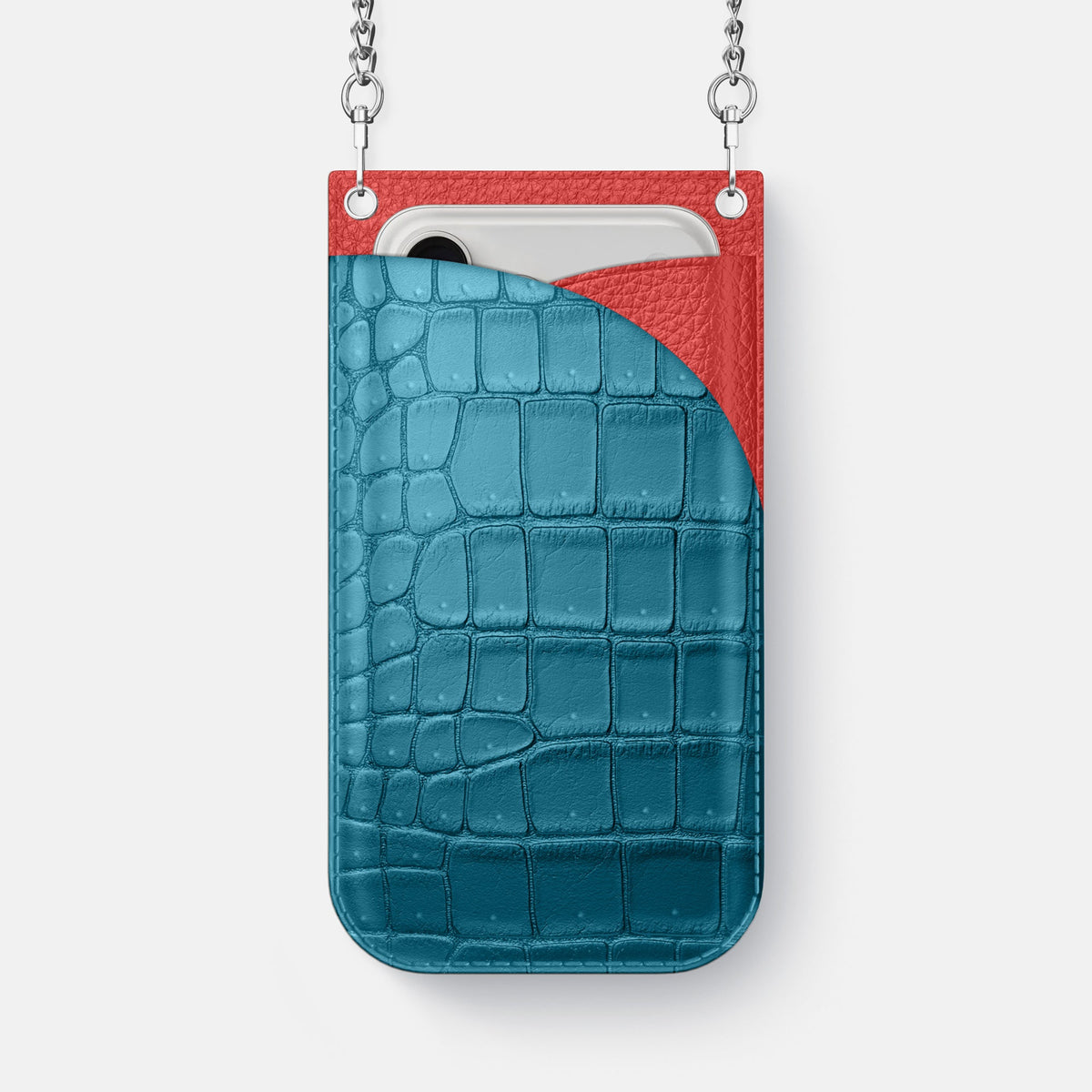 Crossbody Bag For iPhone 18 Pro Max In Porosus Crocodile -1 | Turquoise-Steel