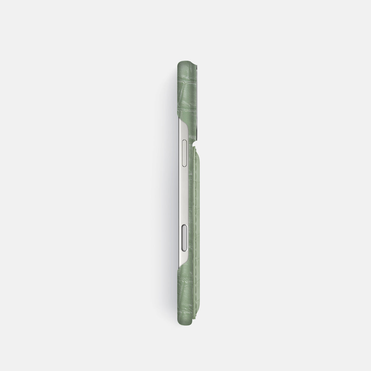 Double Card Case For iPhone 17 Pro In Himalayan Crocodile -3 | Pistachio-Steel