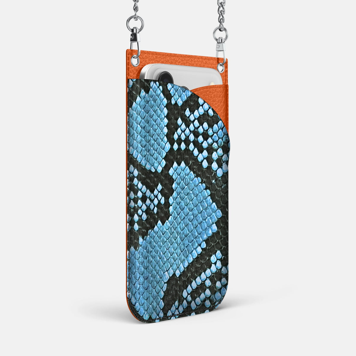 Crossbody Bag For iPhone 18 Pro Max In Deluxe Python -2 | Pacific-Blue-Steel