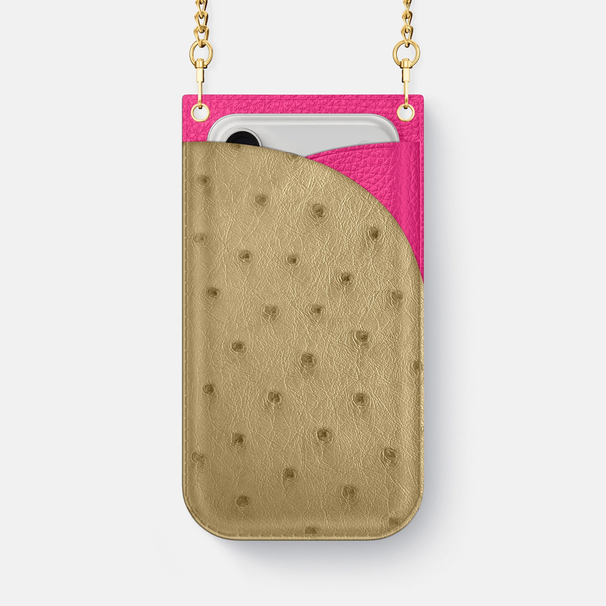 Crossbody Bag For iPhone 18 Pro Max In Ostrich -1 | Desert-Sand-Gold
