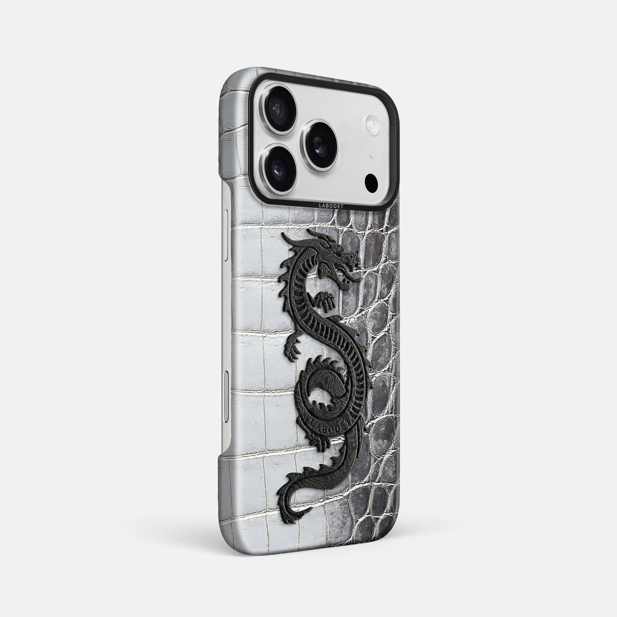 Classic Case With Carbon Dragon For iPhone 18 Pro Max In Himalayan Crocodile -2 | Silver-Black