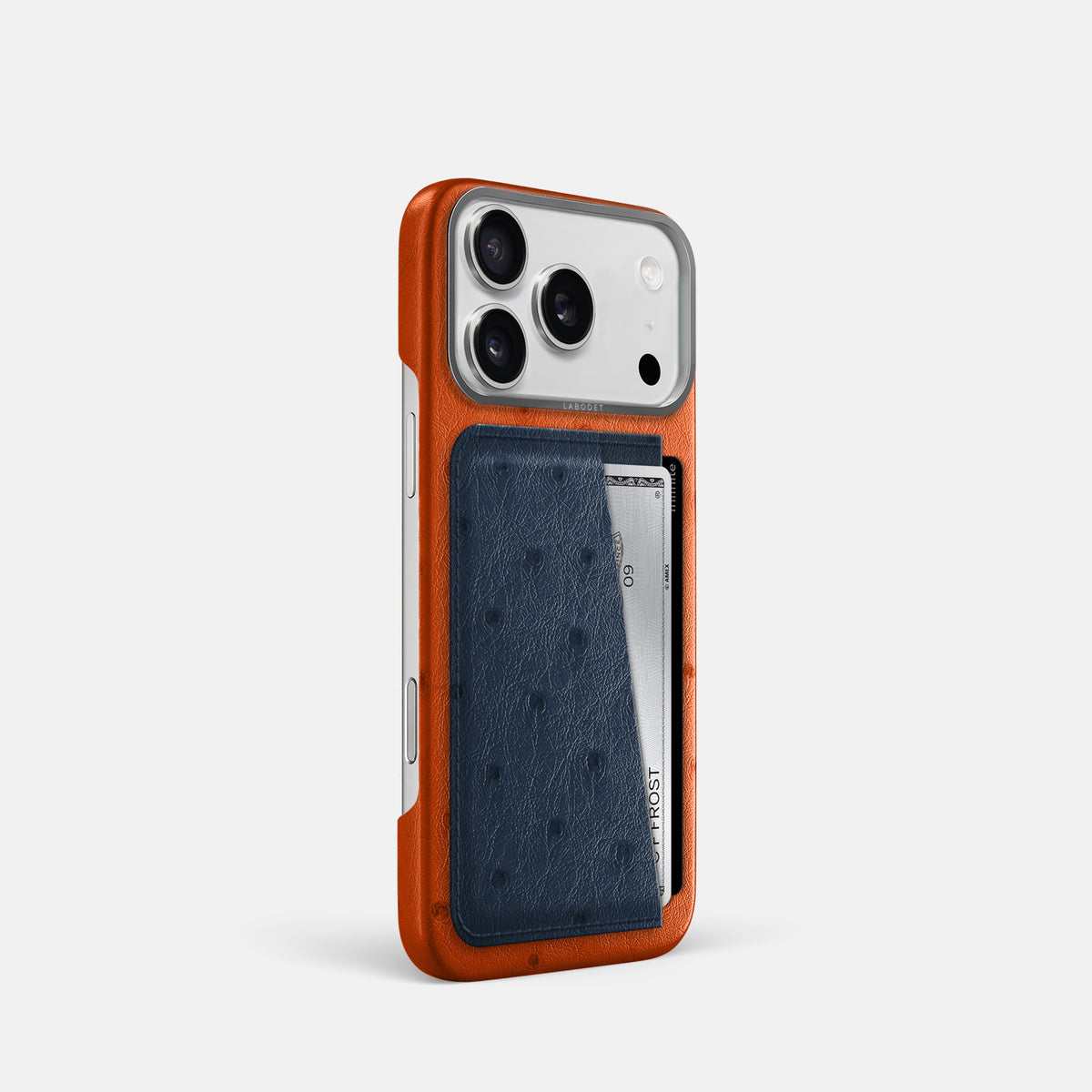 Double Card Case Coloré For iPhone 17 Pro In Ostrich -2 | Orange-Steel
