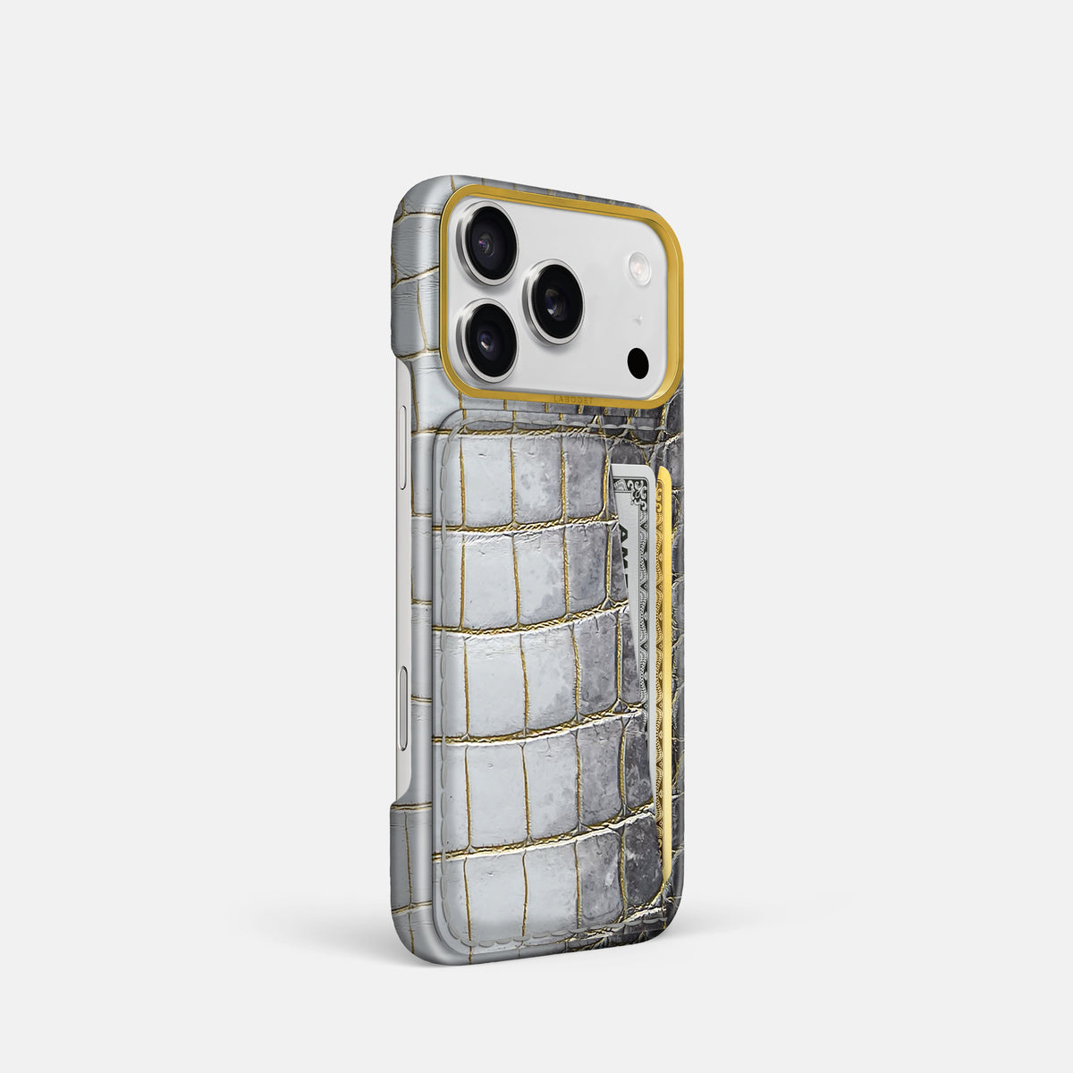 Double Card Case For iPhone 17 Pro In Himalayan Crocodile -2 | Gold-Gold