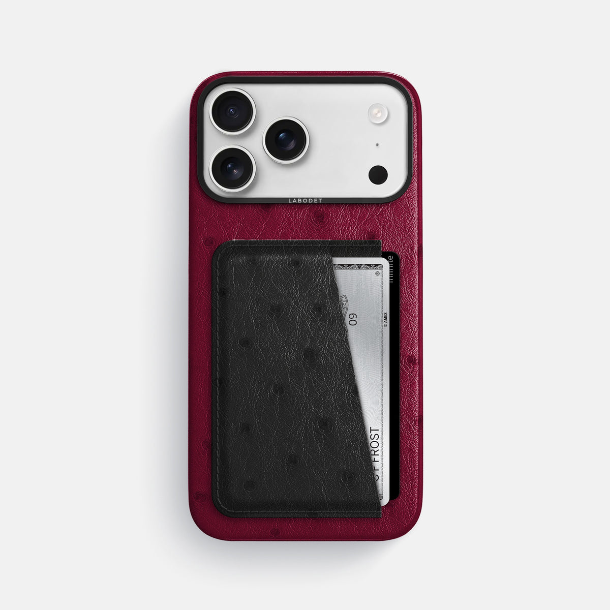 Double Card Case Coloré For iPhone 17 Pro Max In Ostrich -1 | Bordeaux-Black