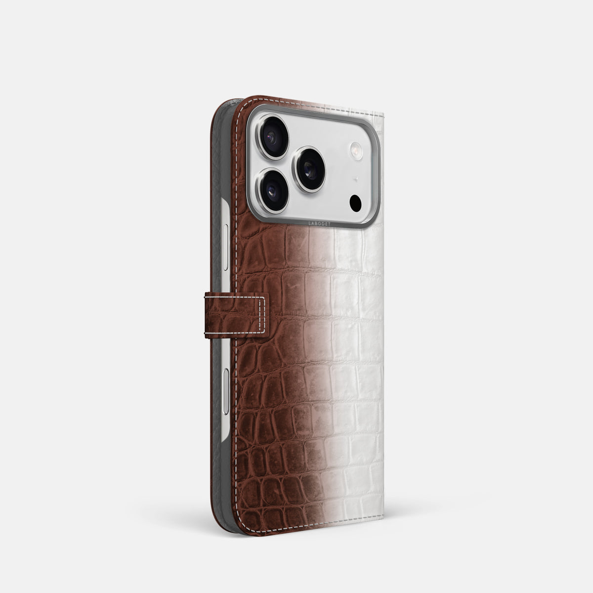 Folio Case with Clasp For iPhone 17 Pro In Himalayan Crocodile -1 | Dark-Brown-Steel