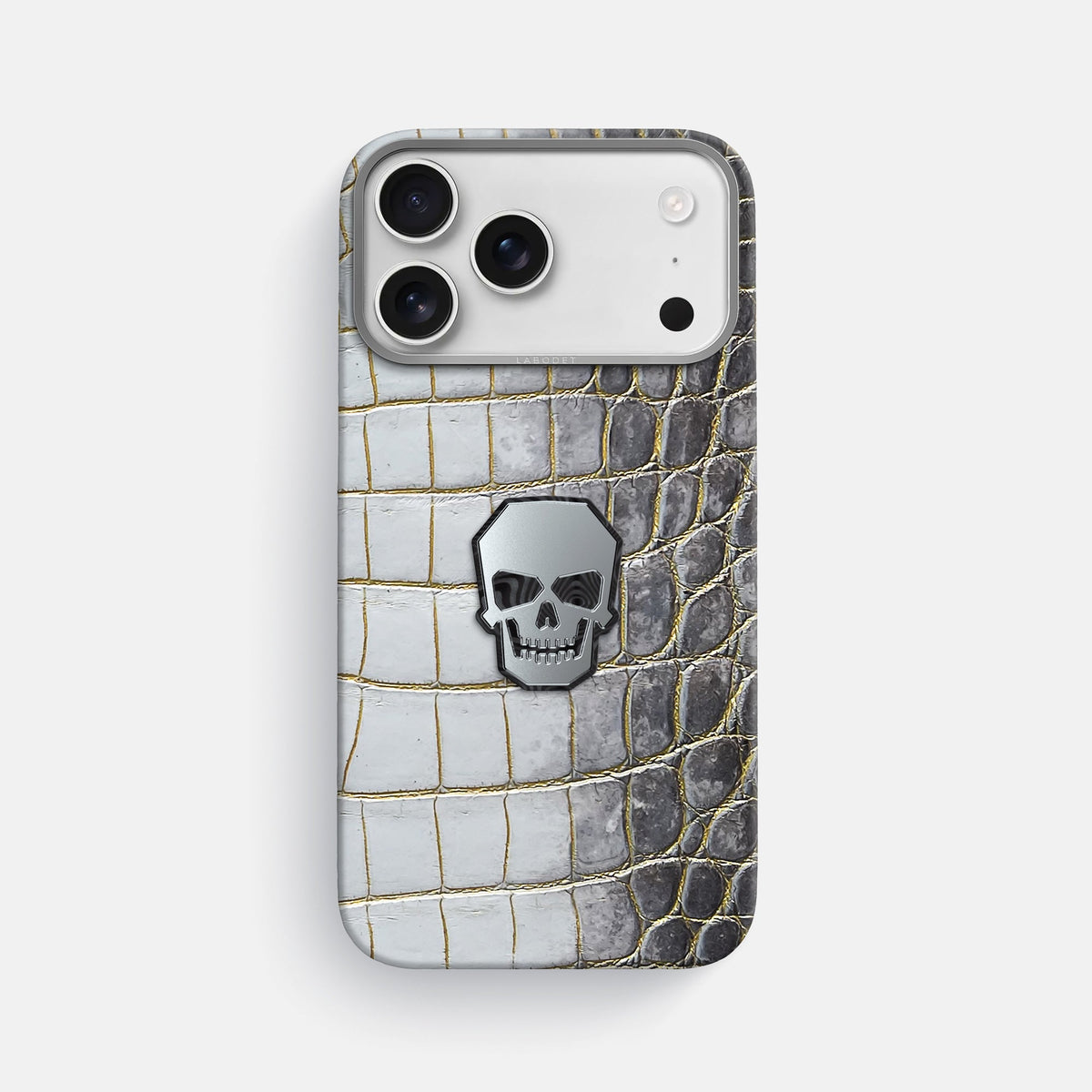 Classic Case With Titanium Skull For iPhone 18 Pro Max In Himalayan Crocodile -1 | Gold-Steel